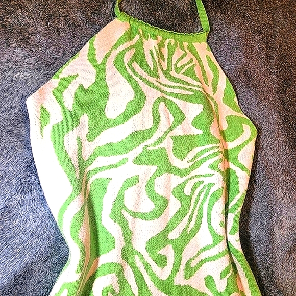 Love + Harmony Small Halter Mini Dress Green White Knit Retro - Picture 3 of 6